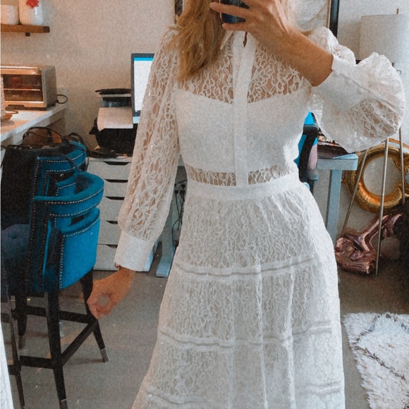 Off white lace collared tiered midi dress - Picture 5 of 6